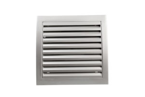 Square bathroom exhaust ventilation fan on white background isolated with clipping path. Plastic with shine silver like finishing.