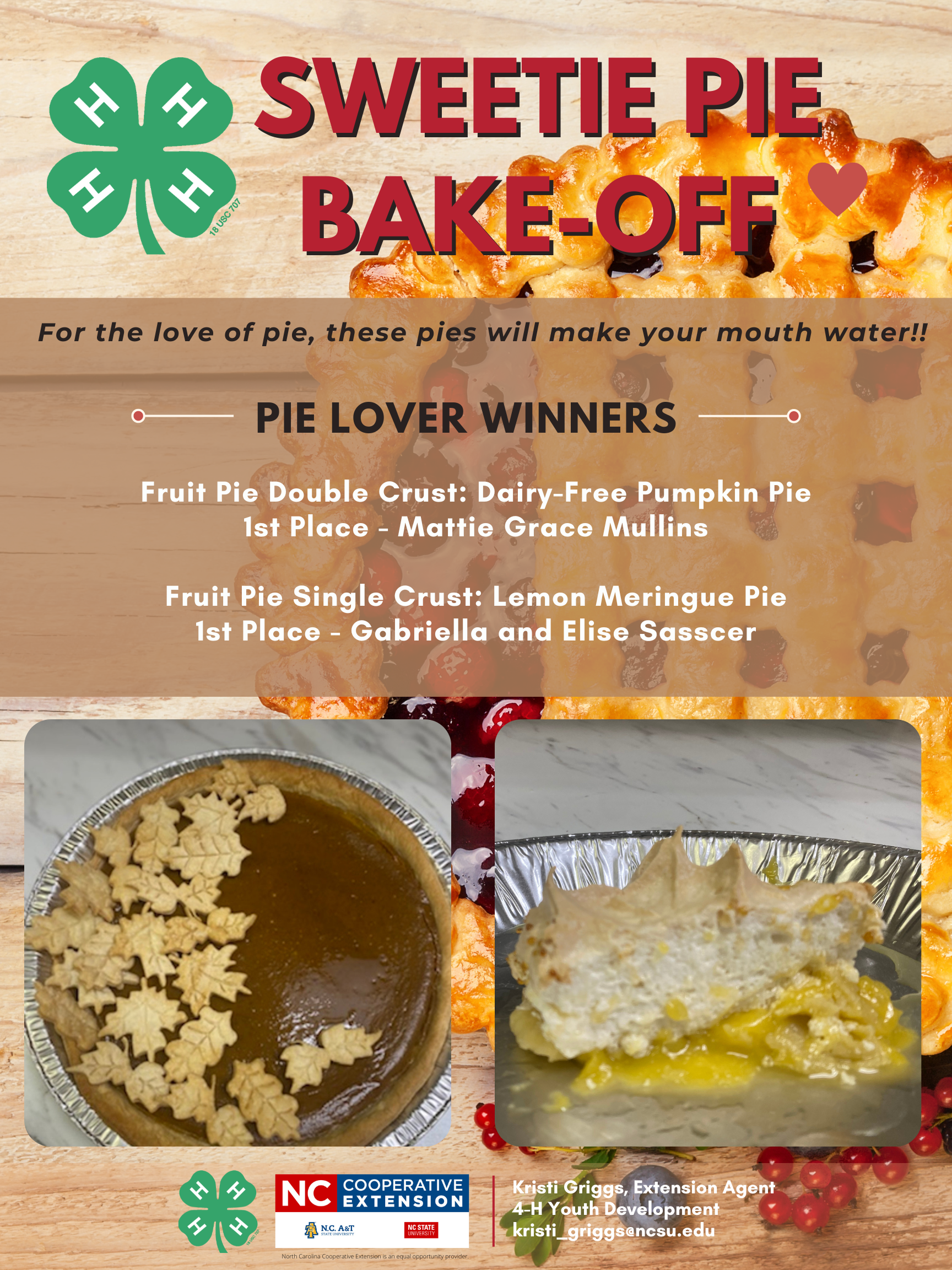 4 H Sweetie Pie Bake Off Winners N C Cooperative Extension 